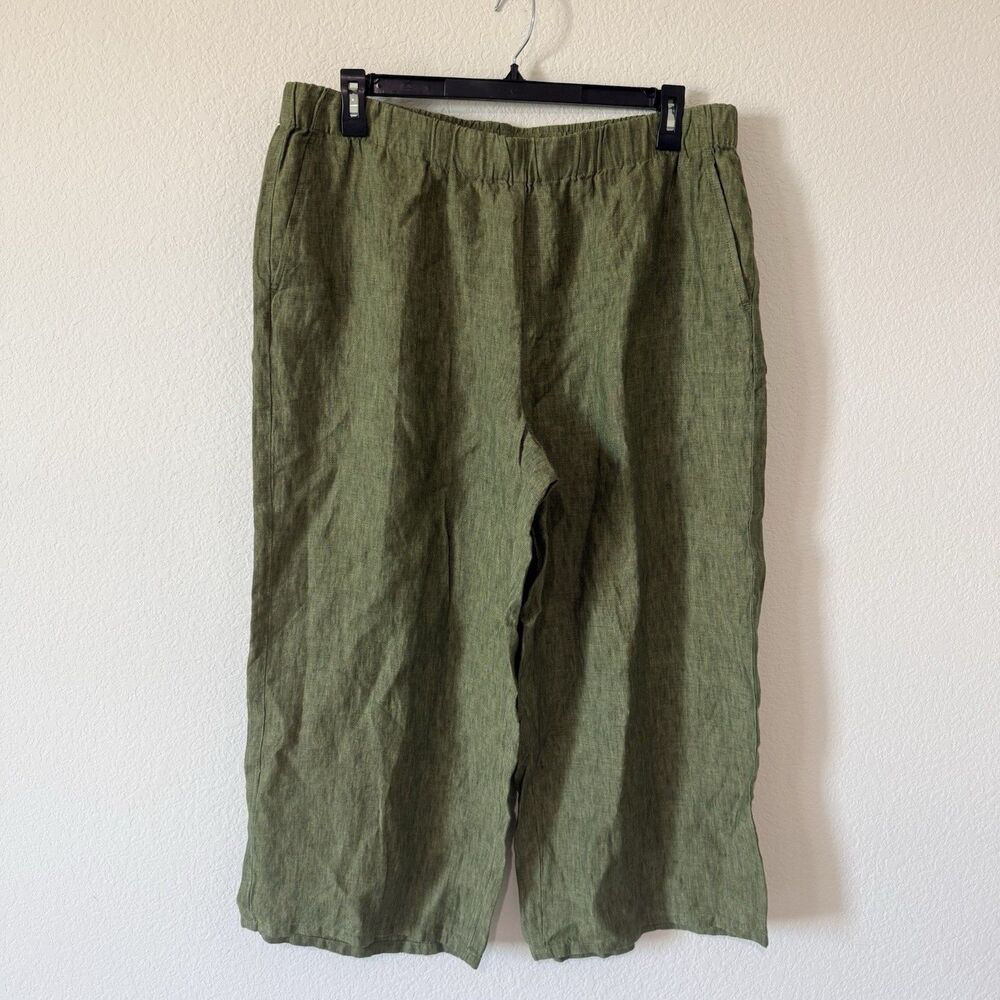Eileen Fisher Pants Womens Size XL Organic Linen Wide Leg Green New